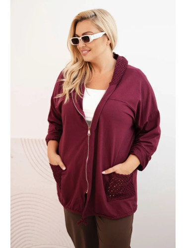 Kesi Włoski Women's Plus Size cotton oversized sweatshirt long sleeve burgundy