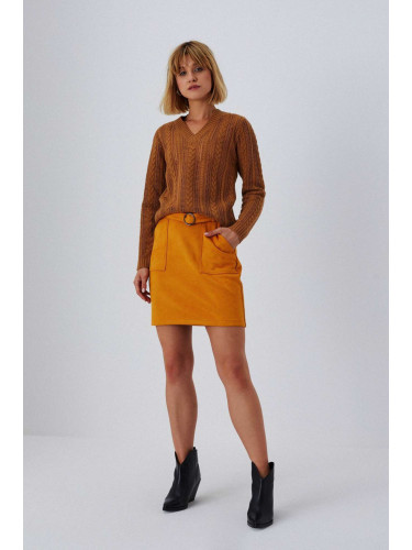 Пола А-силует с джобове, цвят горчица
