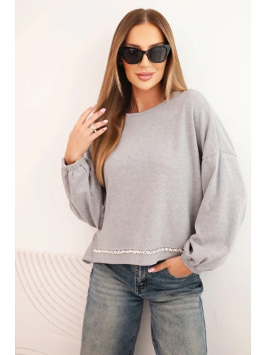 Kesi Włoski Women's sweatshirt with decorative finish at the bottom gray