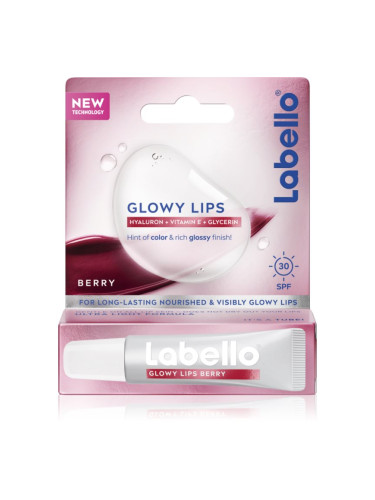 Labello Glowy Lips Berry тониращ балсам за устни с хиалуронова киселина SPF 30 10 мл.