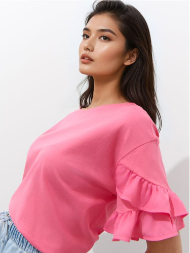 Mohito - Топ с къдри - цикламено