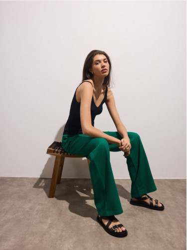 Mohito - Панталон с високо съдържание на лен - зелено