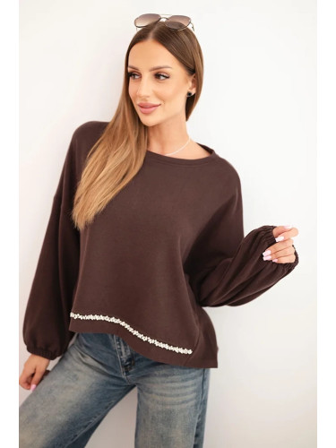 Kesi Włoski Women's sweatshirt with decorative finish at the bottom brown