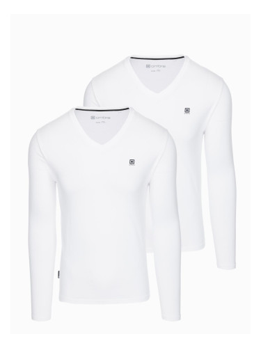 Ombre Set of men's SLIM FIT longsleeves with V-neck and logo 2-pack