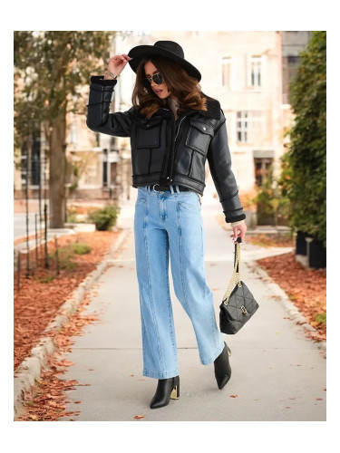 Resti Women's eco leather jacket with fur in black color