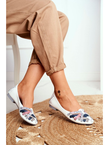 Baleriny Damskie Maciejka Skórzane Białe 01358