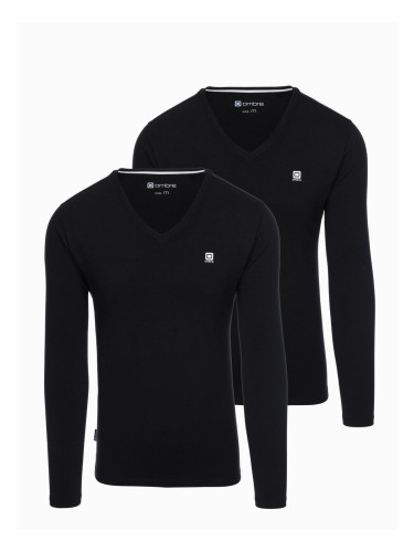 Ombre Set of men's SLIM FIT longsleeves with V neckline and logo 2-pack