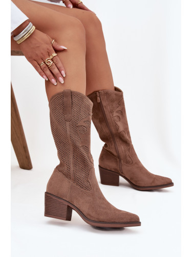 Boto Ажурни Козаки Дамски На Ток Тъмносветъл Беж Olivette