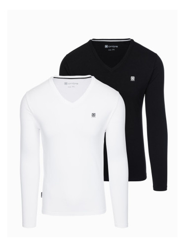 Ombre Set of men's SLIM FIT longsleeves with V neckline and logo 2-pack