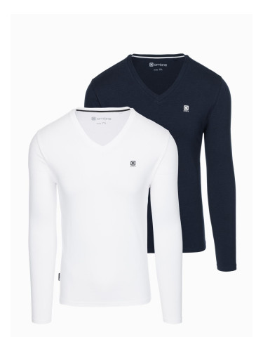 Ombre Set of men's SLIM FIT longsleeves with V neckline and logo 2-pack