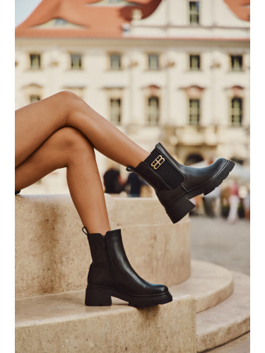 Boto Дамски боти шити с златен детайл топли черни Serene