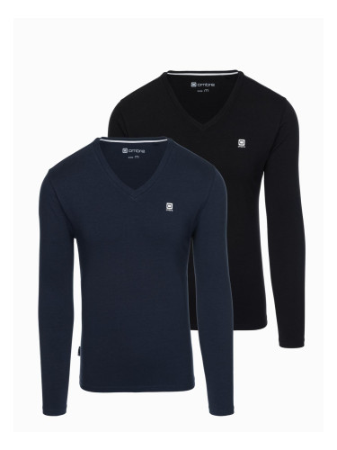 Ombre Set of men's SLIM FIT longsleeves with V neckline and logo 2-pack