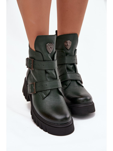Кожени топли дамски боти с катарами и декоративен детайл Zazoo