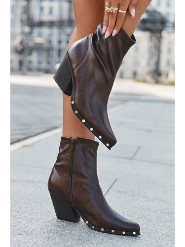 Boto Дамски къси ботуши от еко кожа с ток на ток кафяви Abrielle