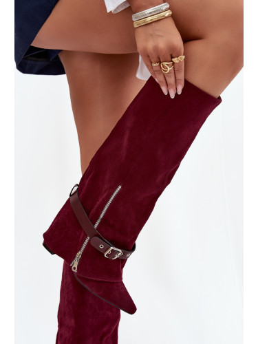 Boto Дамски чизми с плъзгане на ток с декоративен колан бордо Jolivine