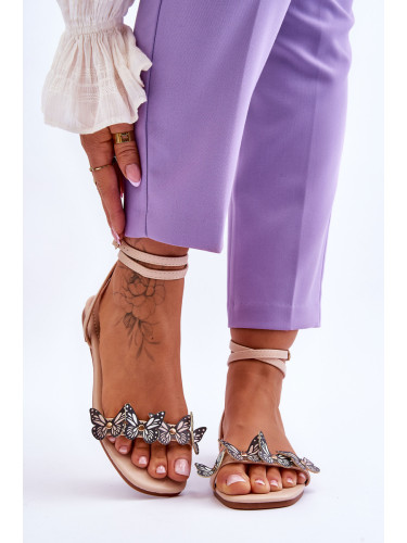 Boto Дамски сандали с декоративни пеперуди Beige Jeane