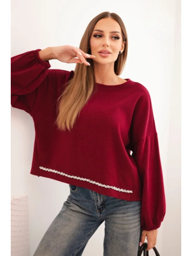 Kesi Włoski Women's sweatshirt with decorative finishing at the bottom red