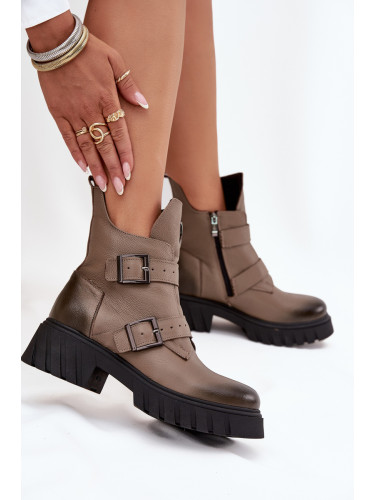Кожени затоплени дамски боти с катарами и декоративен детайл Zazoo