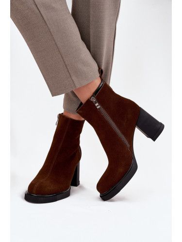 VINCEZA Дамски боти от естествен велур с ток Винсеза