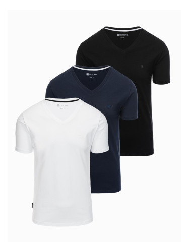 Ombre Set of shirts with V neckline and elastane and subtle logo 3-pack