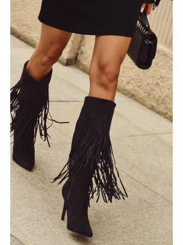 Boto Дамски чизми на ток с ресни черни Isalune