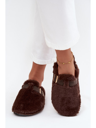 Boto Плюшени дамски чехли на платформа с колан и закопчалка кафяви Noraline