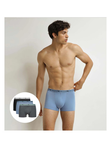 DIM GOTS COTTON STRETCH BOXER 3x - Men's Boxer Shorts Made of Organic Cotton 3 pcs - Grey - Blue - Black