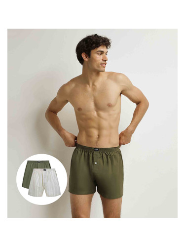 DIM COTTON STRETCH LOOSE BOXER 2x - Men's loose boxer shorts 2 pcs - grey - green