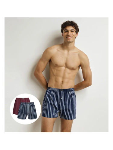 DIM COTTON STRETCH LOOSE BOXER 2x - Men's loose boxer shorts 2 pcs - dark red - dark blue