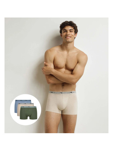 DIM COTTON STRETCH BIO BOXER 3x - Men's boxer shorts made of organic cotton 3 pcs - green - light brown - light blue
