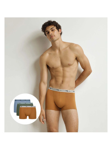 DIM GOTS COTTON STRETCH BOXER 3x - Men's Boxer Shorts Made of Organic Cotton 3 pcs - Orange - Dark Green - Light Brown