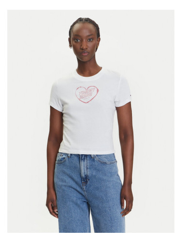 Tommy Jeans Тишърт Heart DW0DW21390 Бял Slim Fit
