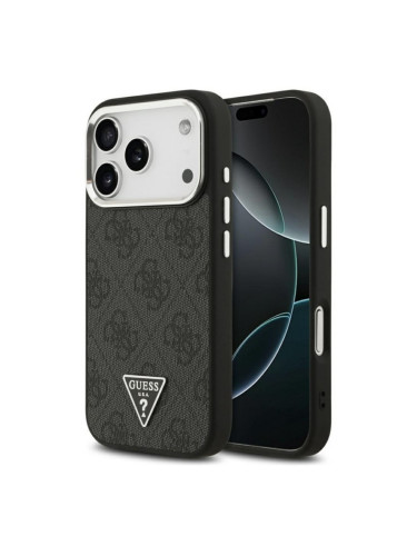 Оригинален кейс Guess 4G Triangle Metal Logo MagSafe, За iPhone 17 Pro (6.3), Черен