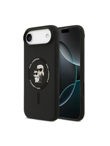 Оригинален кейс Karl Lagerfeld Silicone Double Heads And Circle MagSafe, За iPhone 17 Air (6.9), Черен