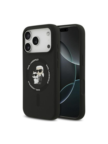 Оригинален кейс Karl Lagerfeld Silicone Double Heads And Circle MagSafe, За iPhone 17 Pro (6.3), Черен