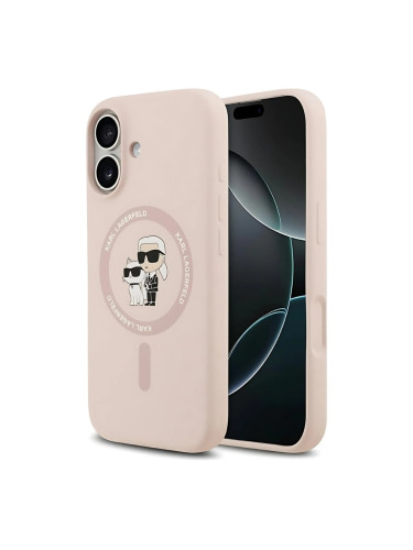 Оригинален кейс Karl Lagerfeld Silicone Double Heads And Circle MagSafe, За iPhone 17 (6.3), Розов