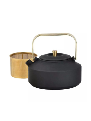 Чайник с инфузер Kinghoff KH 1935, 1 л, Профилиран чучур, Чугун, Емайлирана вътрещност, Черен