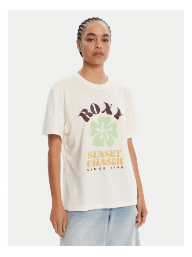 Roxy Тишърт Hangloose Poster ERJZT06018 Екрю Regular Fit