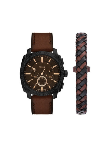 Fossil Комплект часовник и гривна Machine Chronograph FS6102SET Кафяв