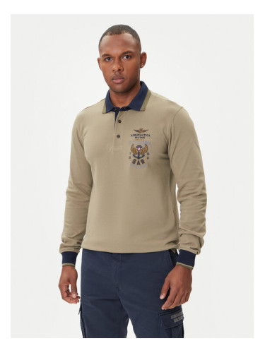 Aeronautica Militare Тениска с яка и копчета 252PO1896UP00173 Каки Regular Fit
