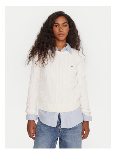 Tommy Jeans Пуловер Cable Essential DW0DW22165 Бял Regular Fit
