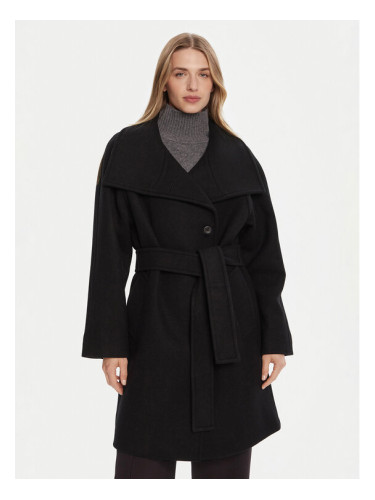 Calvin Klein Вълнено палто LV044D557G Черен Regular Fit