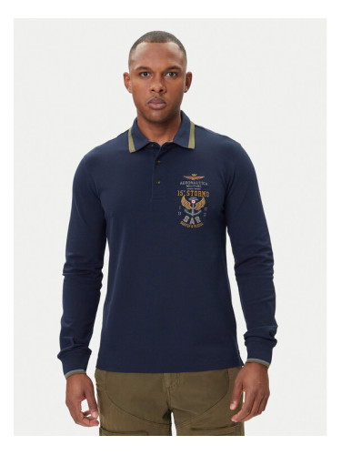 Aeronautica Militare Тениска с яка и копчета 252PO1896UP00173 Тъмносин Regular Fit