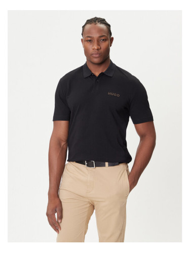 HUGO Тениска с яка и копчета Dirlmere 50542830 Черен Regular Fit