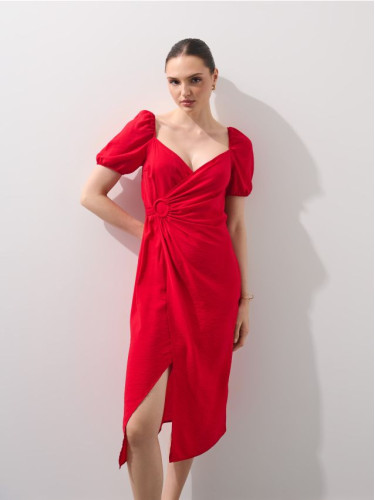 Mohito - Миди рокля с буфан ръкави - червен