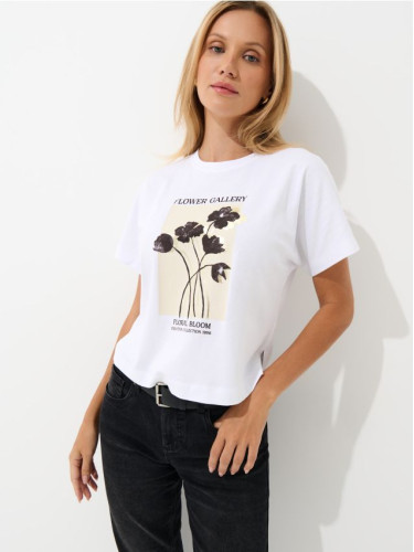 Mohito - Тениска с щампа - бяло