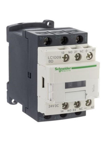 Контактор трифазен, LC1D09BD, бобина 24VDC, 3PST - 3NO, 9A, NO+NC