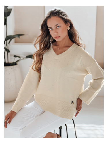 Дамски пуловер с V-образно деколте VERALIA екрю
