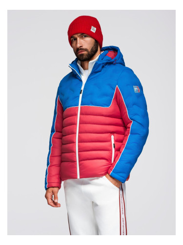 Ombre Men's quilted jacket with detachable hood - blue and red