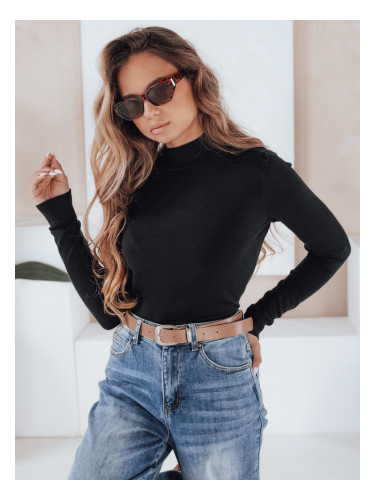 Дамски черен пуловер с яка TARLENA